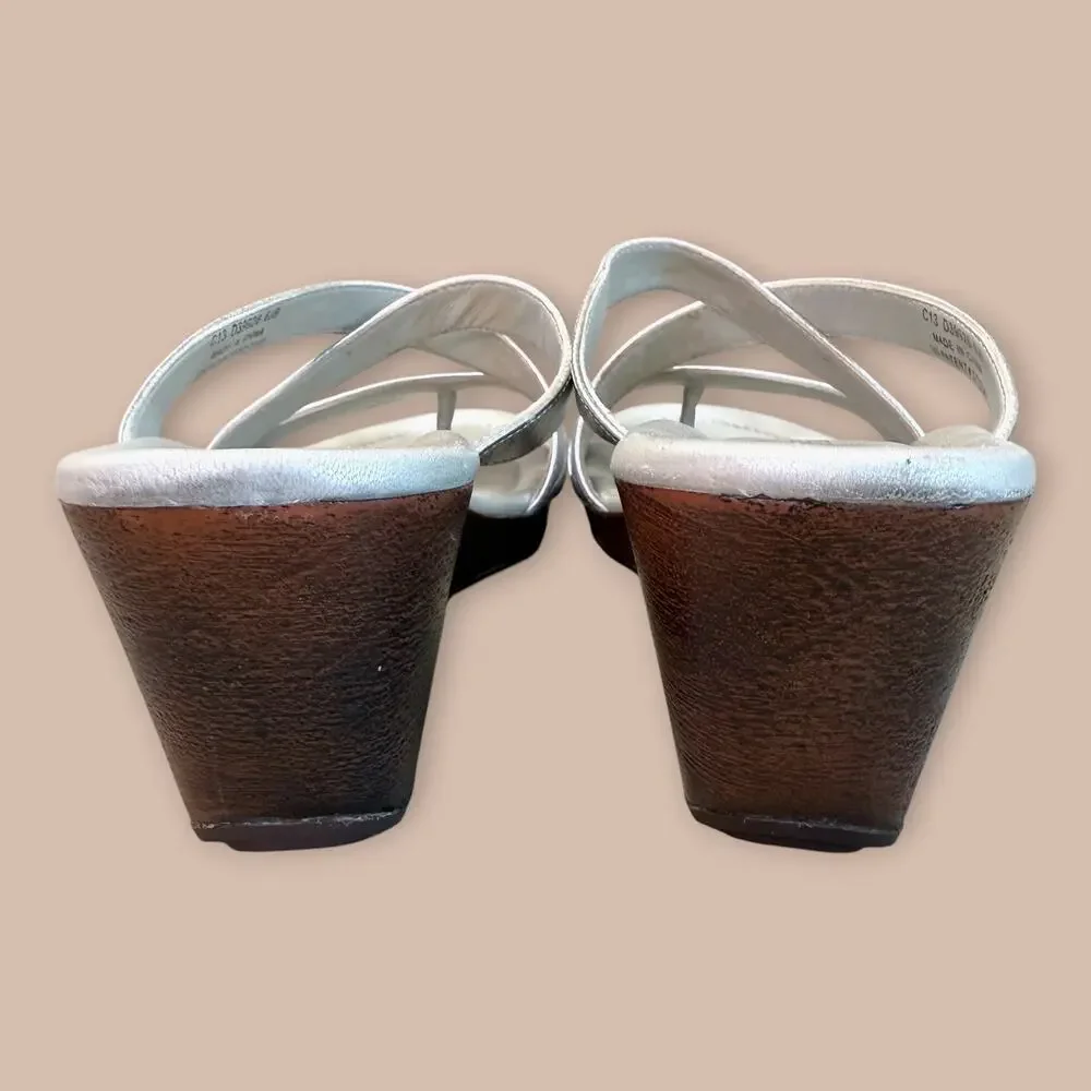 Cole Haan Nike Air Leather Wedge Thong Sandals Slip On Womens Size 6.5B Silver